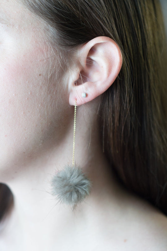 grey fur dangle earrings