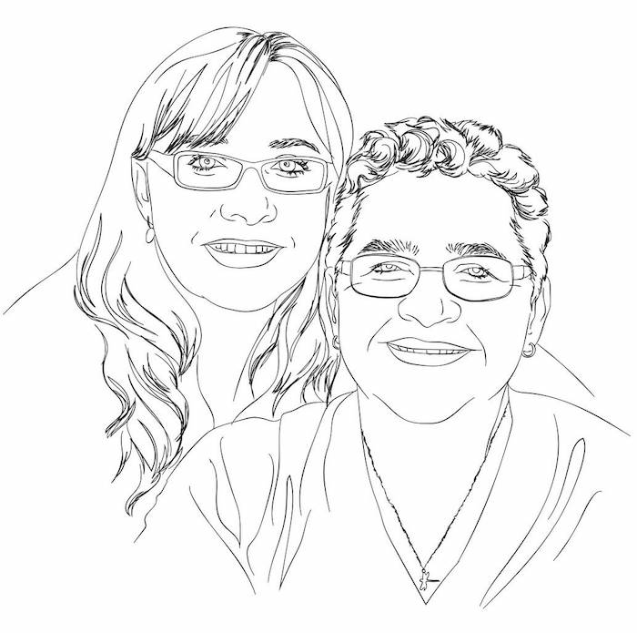 Drawing of Aurora Heat's founder Brenda Dragon with her mom Jane Dragon