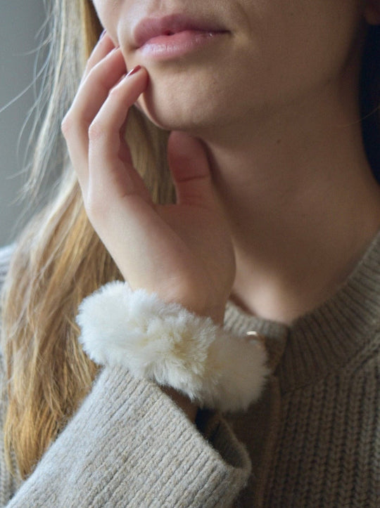 White fur scrunchies for hair