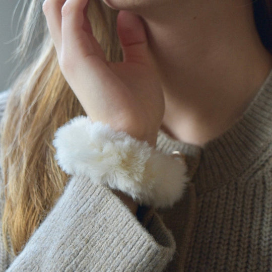 White fur hair scrunchies