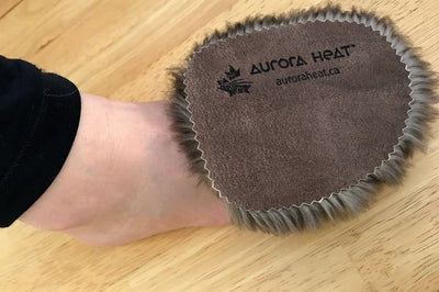 Natural Reusable Brown Fur Canadian Foot Warmers on Foot