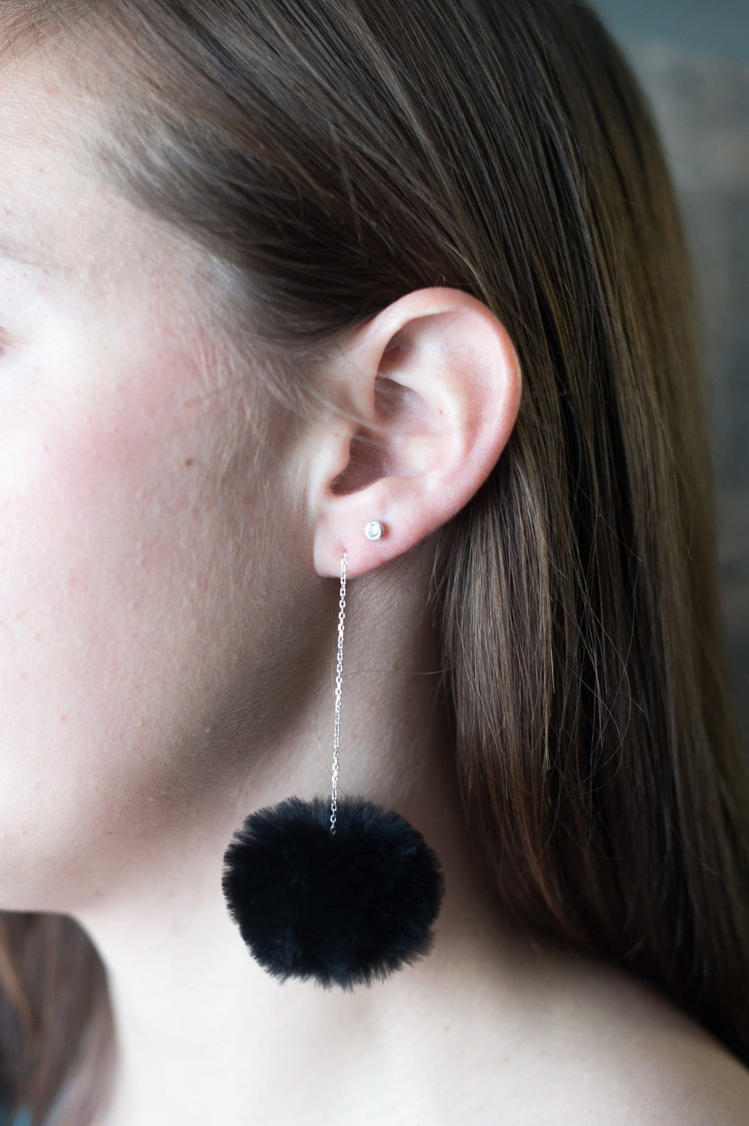 black fur earrings for women