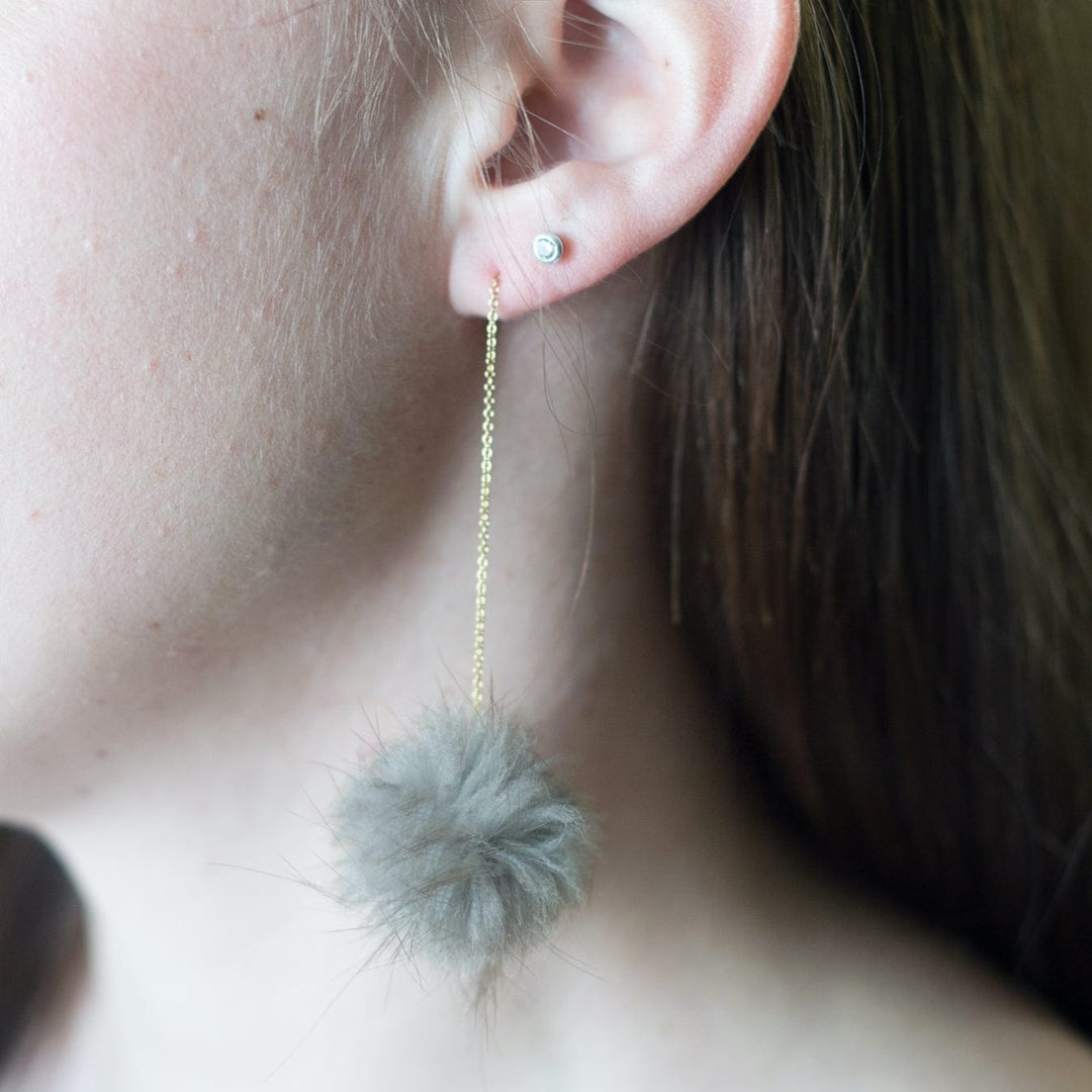 Beaver fur threader earrings